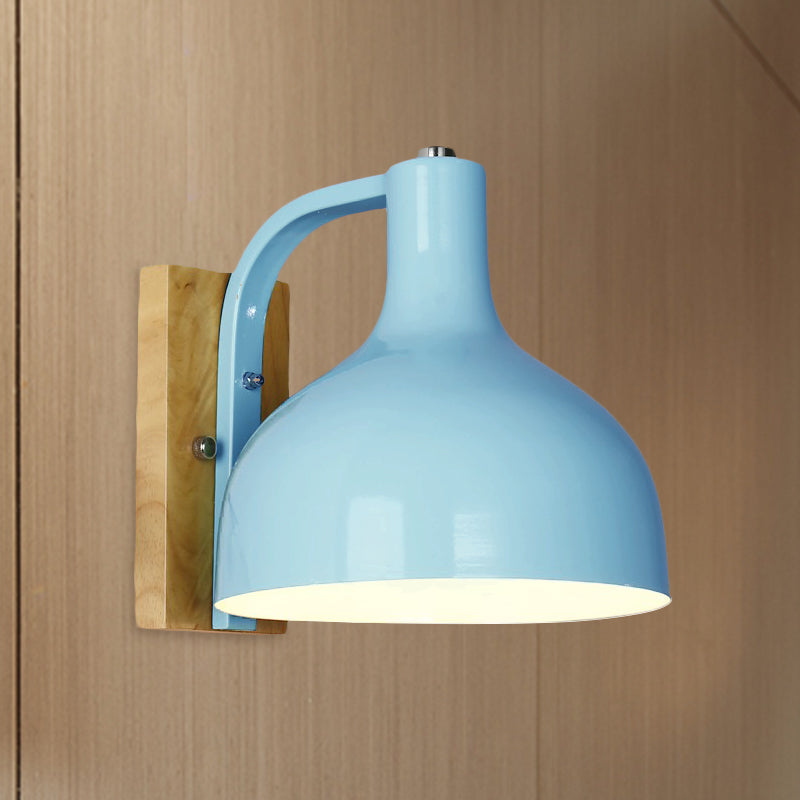 BowLift | 1 head wall lamp modern dome shade metal wall light with wooden backplate in white/pink