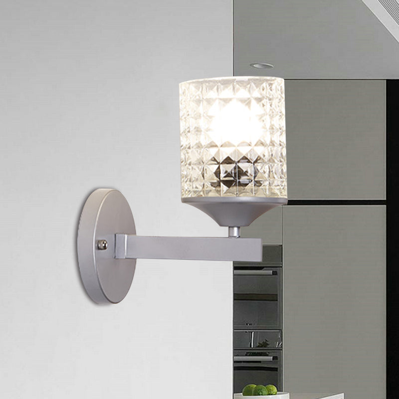 BowLift | Cylinder Clear Textured Glass Wall-mounted Modern Single Bulb Bedroom Wall Light in Black/Silver