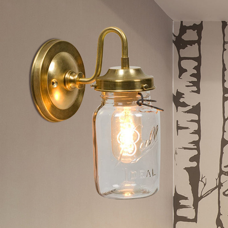 BowLift | Clear glass jar shade wall lighting industrial 1 light hallway light fixture in brass with letter