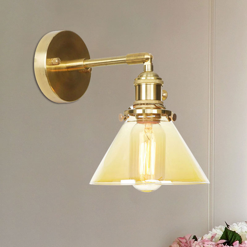 BowLift | Amber Glass Conical Wall Lighting Rotating 1 Light Vintage Wall Lamp For Entrance