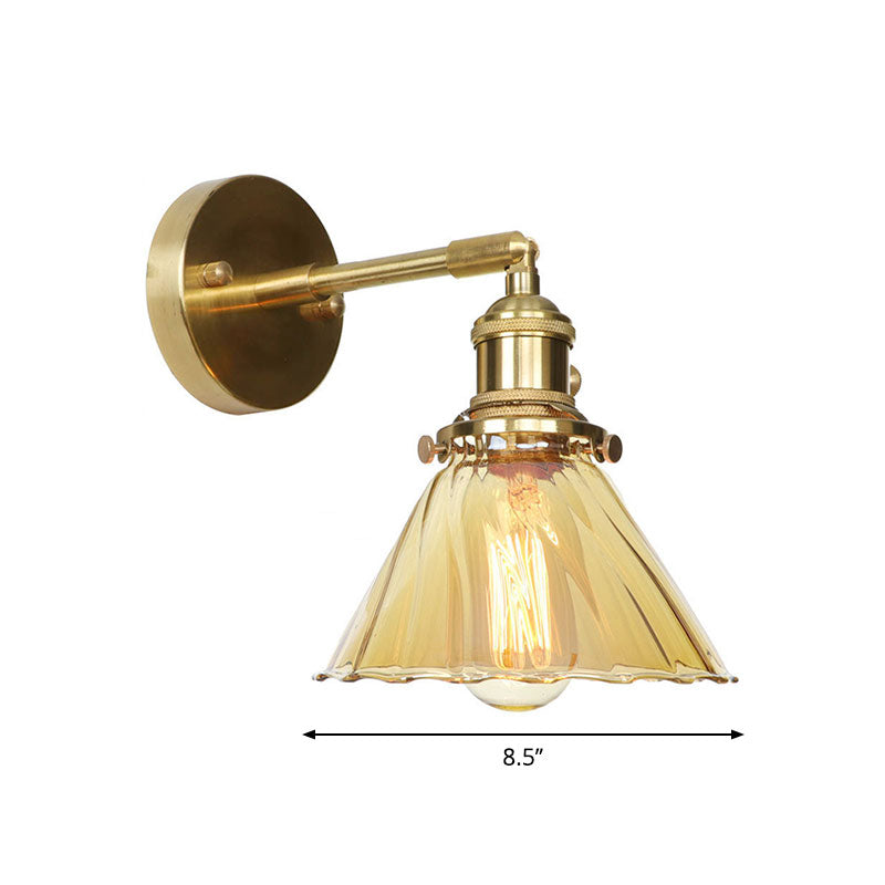 BowLift | Industrial Vintage Cone Wall Lamp Amber Ruffle Glass Adjustable 1 Light Wall Sconce