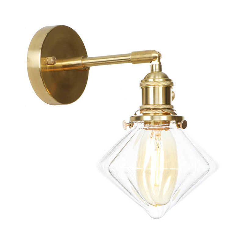 BowLift | Gem Wall Light Transparent Ribbed Glass 1 Light Retro Style Outdoor Wall Lamp for Porch