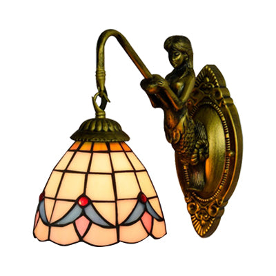 BowLift | 1 Head Dome Wall Light Baroque White/Beige Glass Wall Mount Lighting with Mermaid Backplate, 6"/8" Width