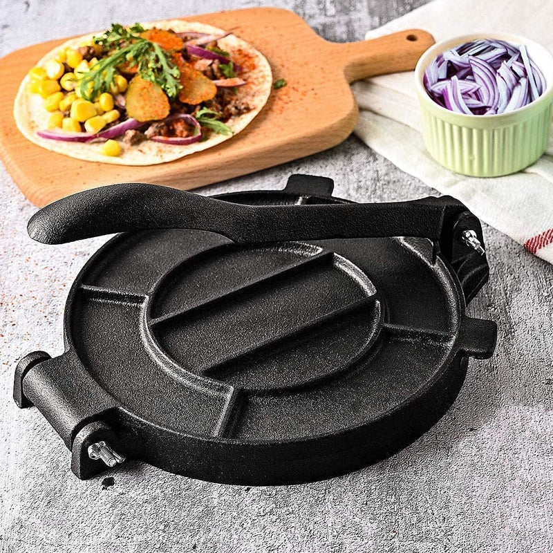 BowLift | 10 Inch Tortilla Press Cast Iron Tortilla Maker Taco Press with Parchment Paper Dough Maker