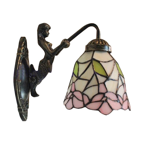 BowLift | Tapered Stained Glass Wall Lamp Baroque 1 Head Black/Brass Wall Mounted Lighting Fixture