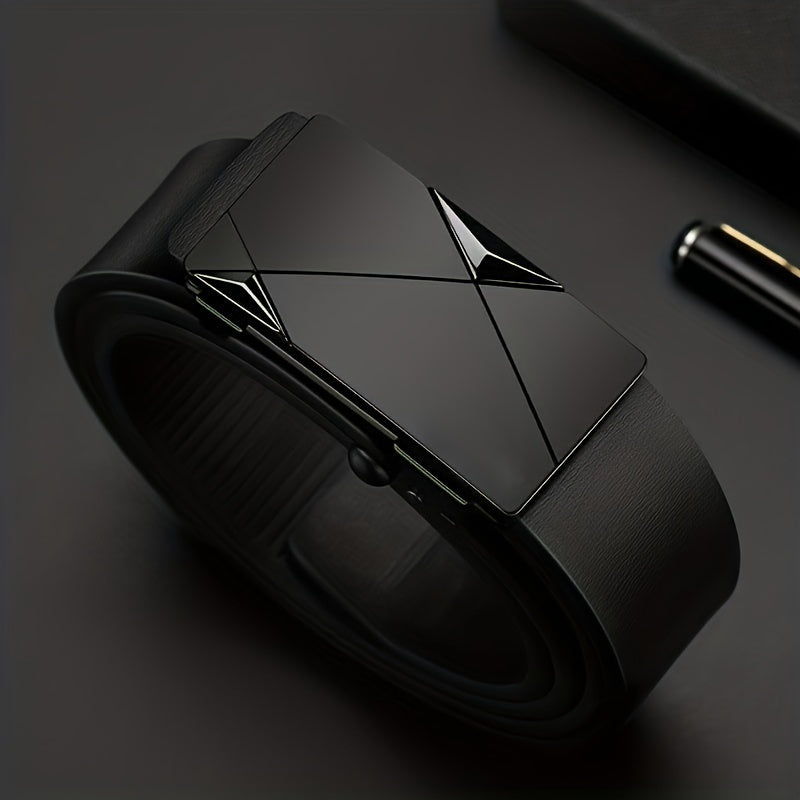 BowLift | Men’s Genuine Leather Belt with Automatic Buckle – Classic Adjustable Cowhide Waist Belt