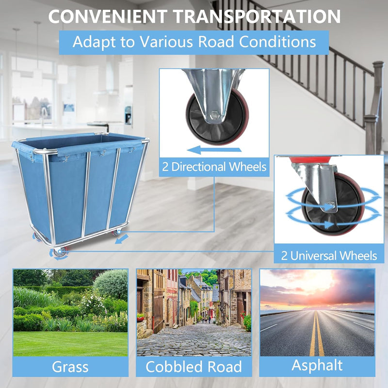 BowLift | 10 Bushel / 350L Basket Truck 260 lbs Weight Capacity Commercial Laundry Cart Rolling Laundry Cart
