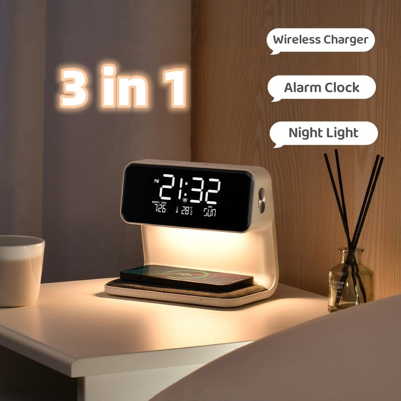 BowLift | 3-in-1 Bedside Lamp with Wireless Charger – LCD Alarm Clock & Touch Dimmable LED Table Lamp