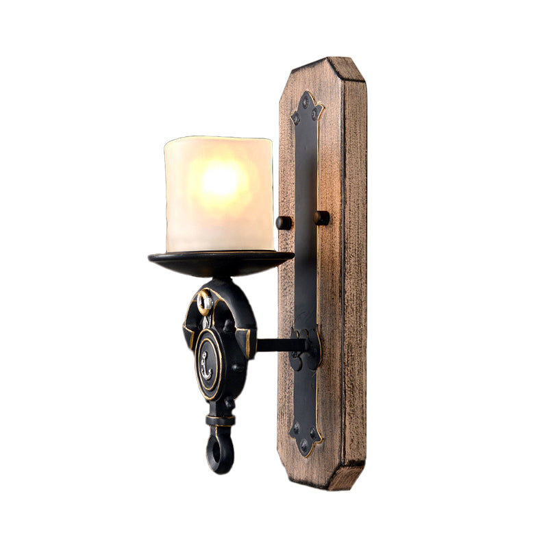 BowLift | Black Cylinder Wall Lamp Industrial Frosted Glass 1/2 Light Dining Room Wall Light with Anchor Design