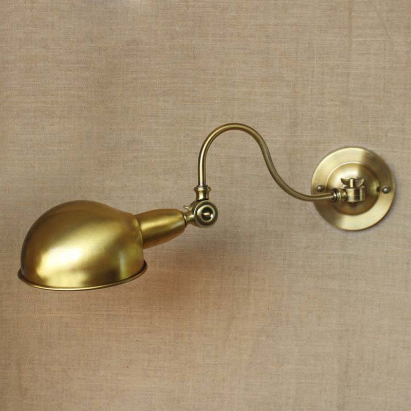 BowLift | Brass 1 Head Wall Light Vintage Metal Dome Shade Wall Lamp with Gooseneck Arm