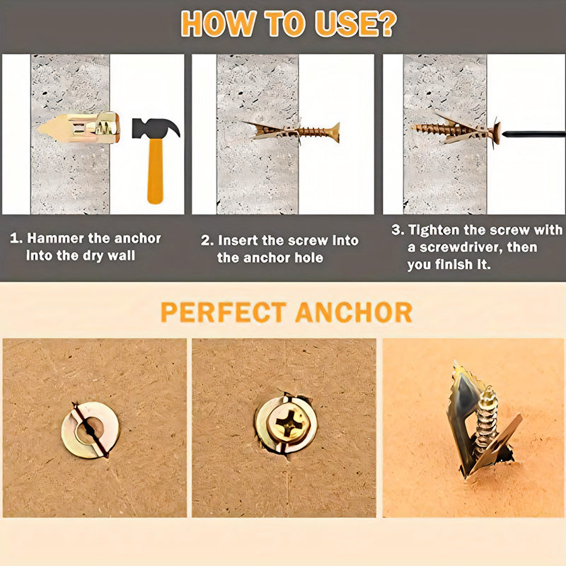 BowLift | Drywall Expansion Anchors + High Strength Zinc Screws Kit (Pack of 100)