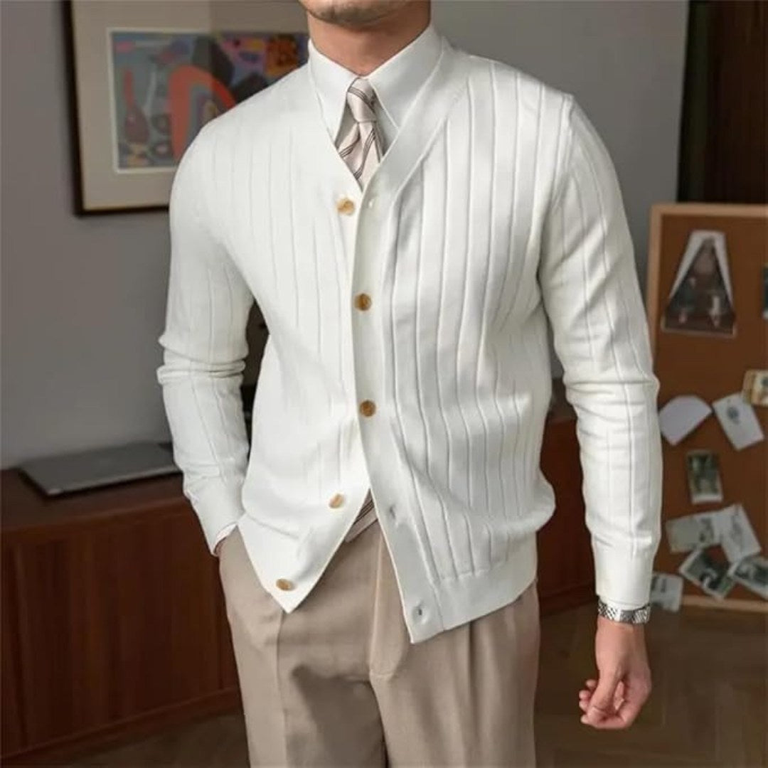 Pleated Cardigan with Brass Button Detail