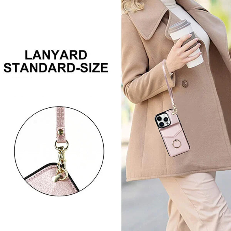 BowLift | Leather Wallet Case with Ring & Lanyard for iPhone
