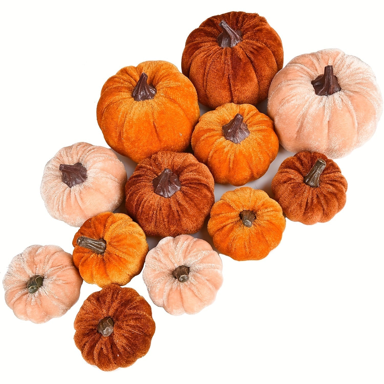 BowLift | Autumn Decoration Pumpkin Set – 12 Pieces Artificial Pumpkins with Velvet Finish