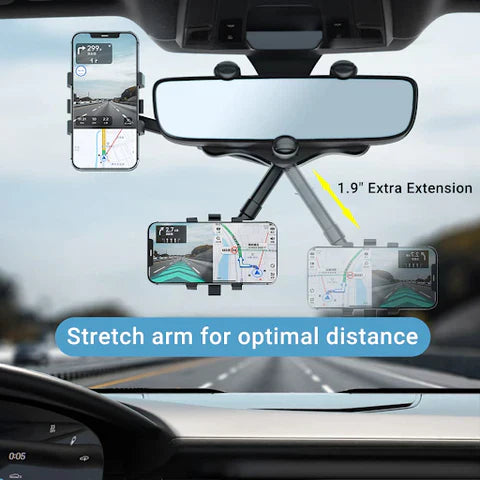 BowLift | Rotatable and Retractable Car Phone Holder - 360 Degree Rear View Mirror Phone Holder