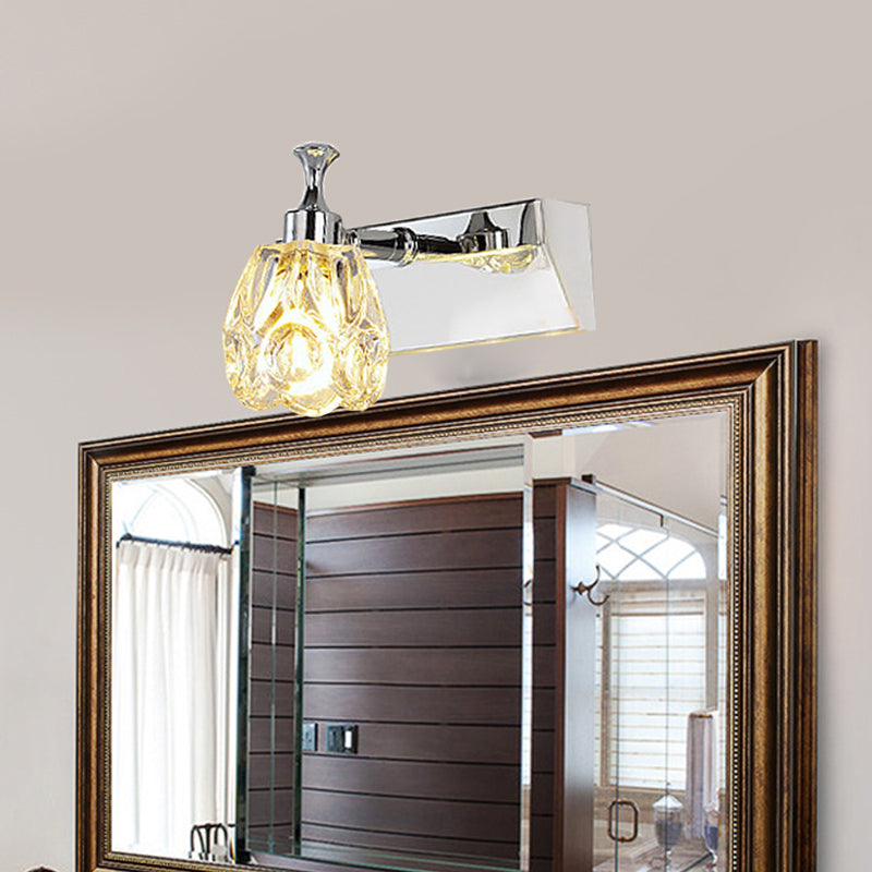 BowLift | Chrome 1/2/3-Light Vanity Light Fixture Minimal Faceted Crystal Flower Wall Lamp in Warm/White Light