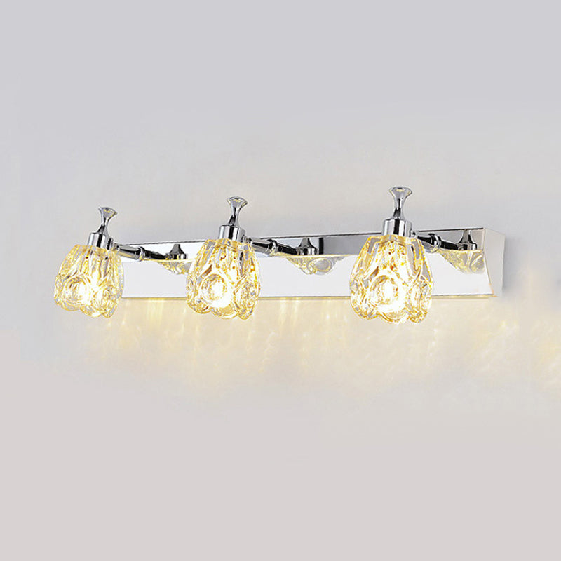 BowLift | Chrome 1/2/3-Light Vanity Light Fixture Minimal Faceted Crystal Flower Wall Lamp in Warm/White Light