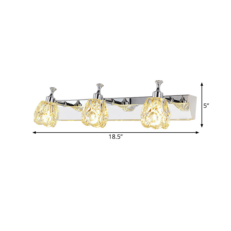 BowLift | Chrome 1/2/3-Light Vanity Light Fixture Minimal Faceted Crystal Flower Wall Lamp in Warm/White Light