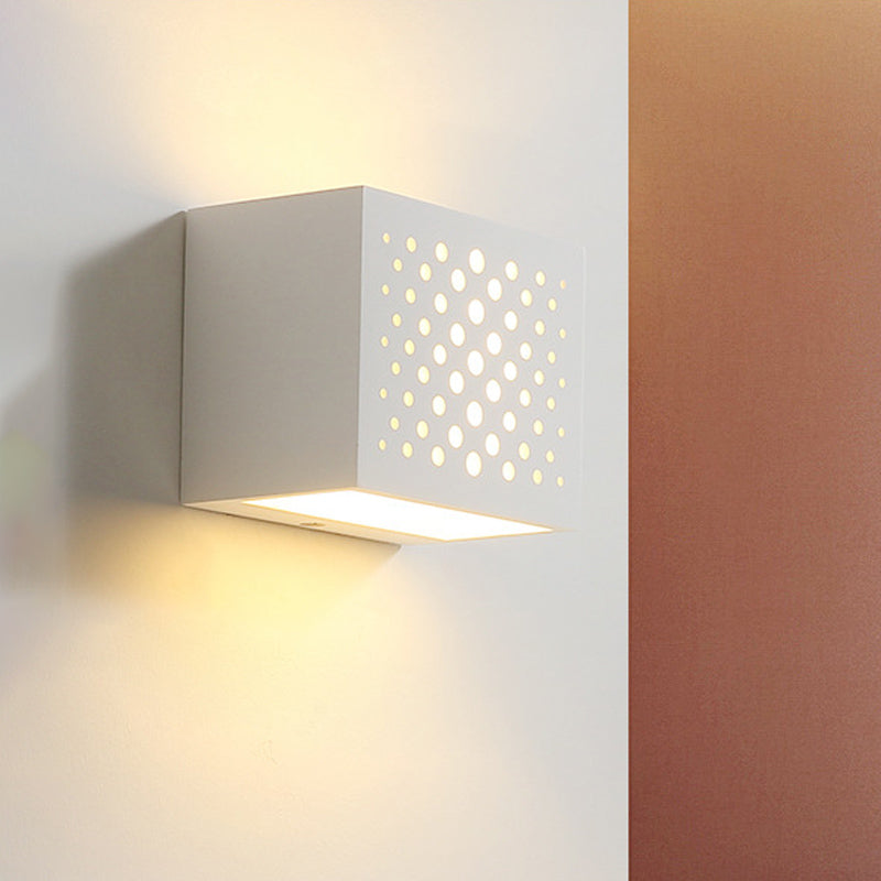 BowLift | White Laser-Cut Box Shaped Wall Light Sconces Modernism 1 Head Plaster LED Wall Lamp
