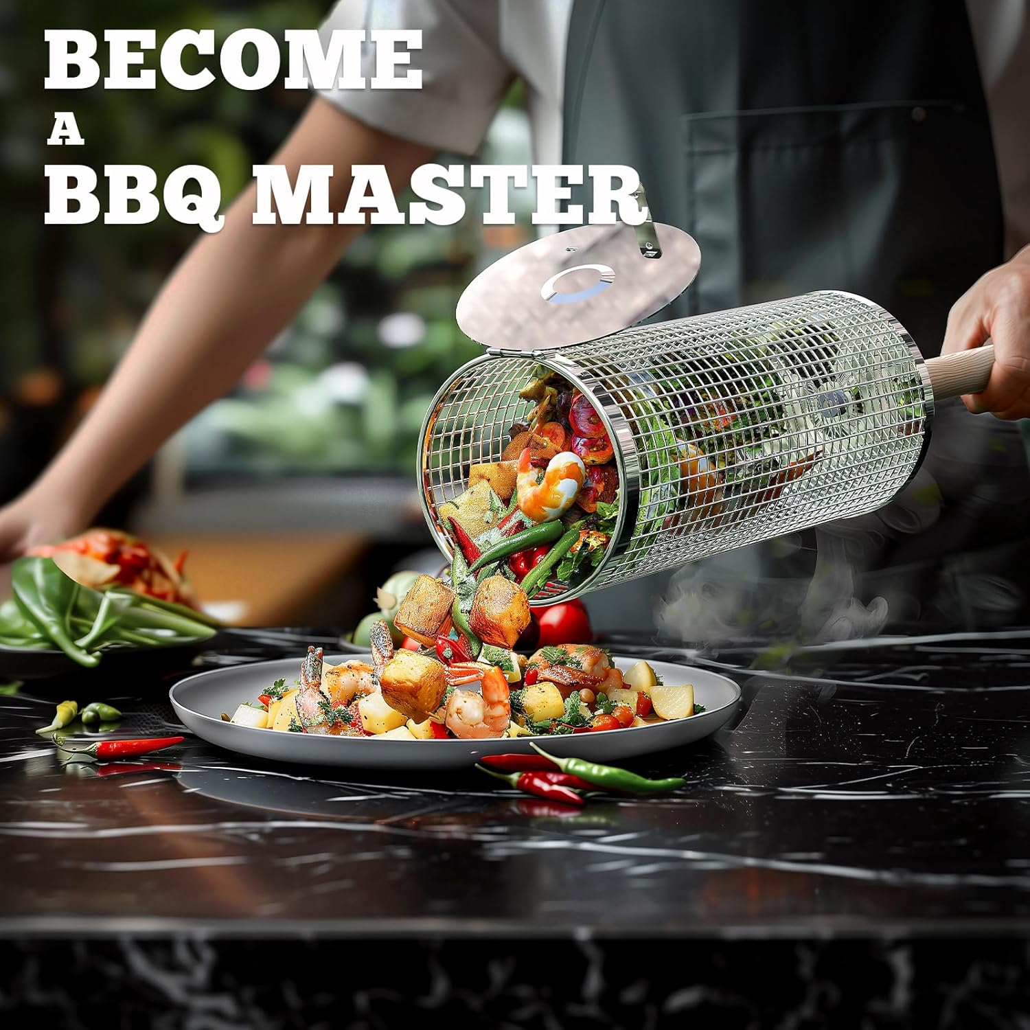 BowLift | Premium Grill Baskets | Stainless Steel BBQ Tool for Outdoor Cooking