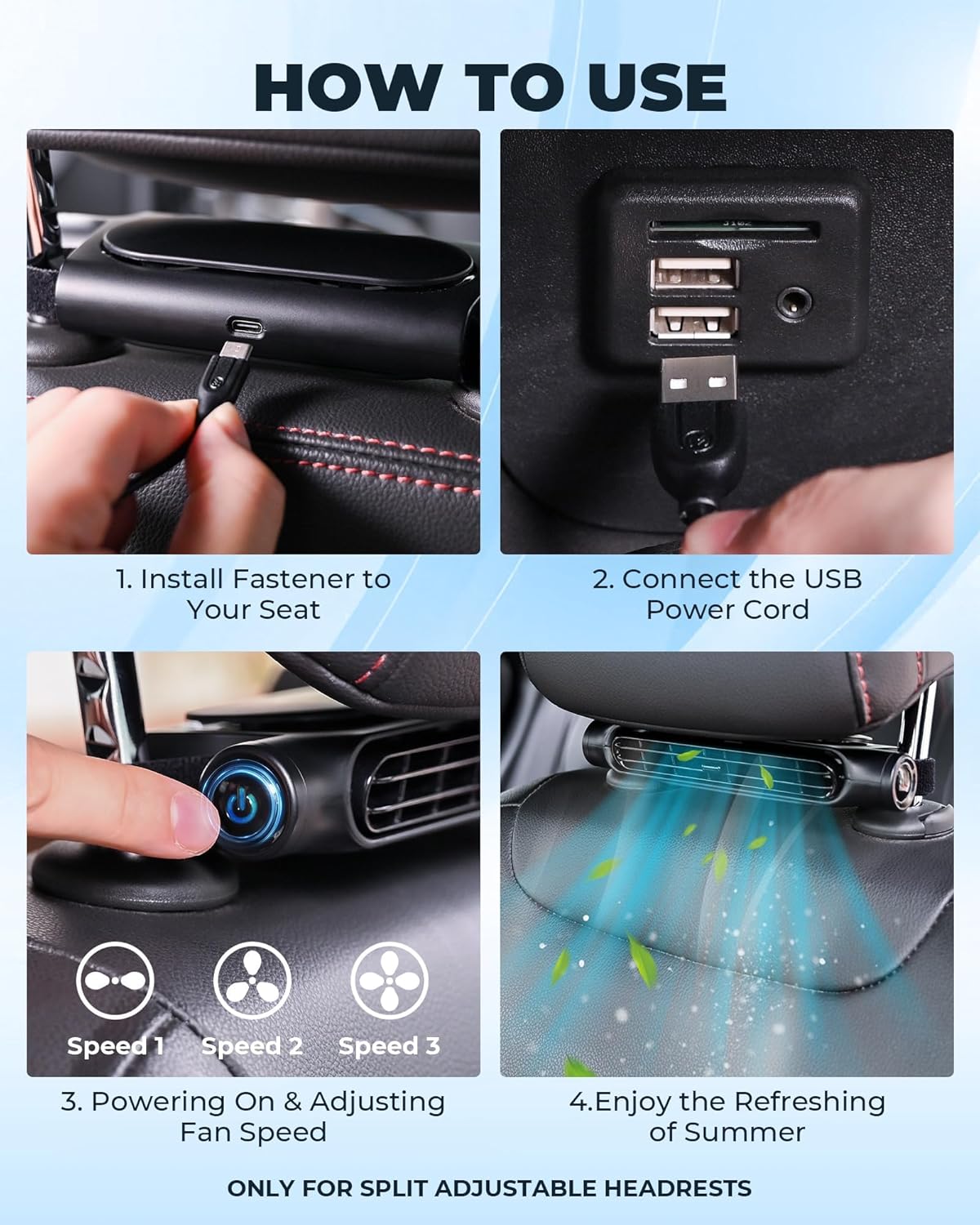 BowLift | 3 Speeds USB Car Cooling Fan & Headrest Mount – AutoBreeze (1+1 FREE)