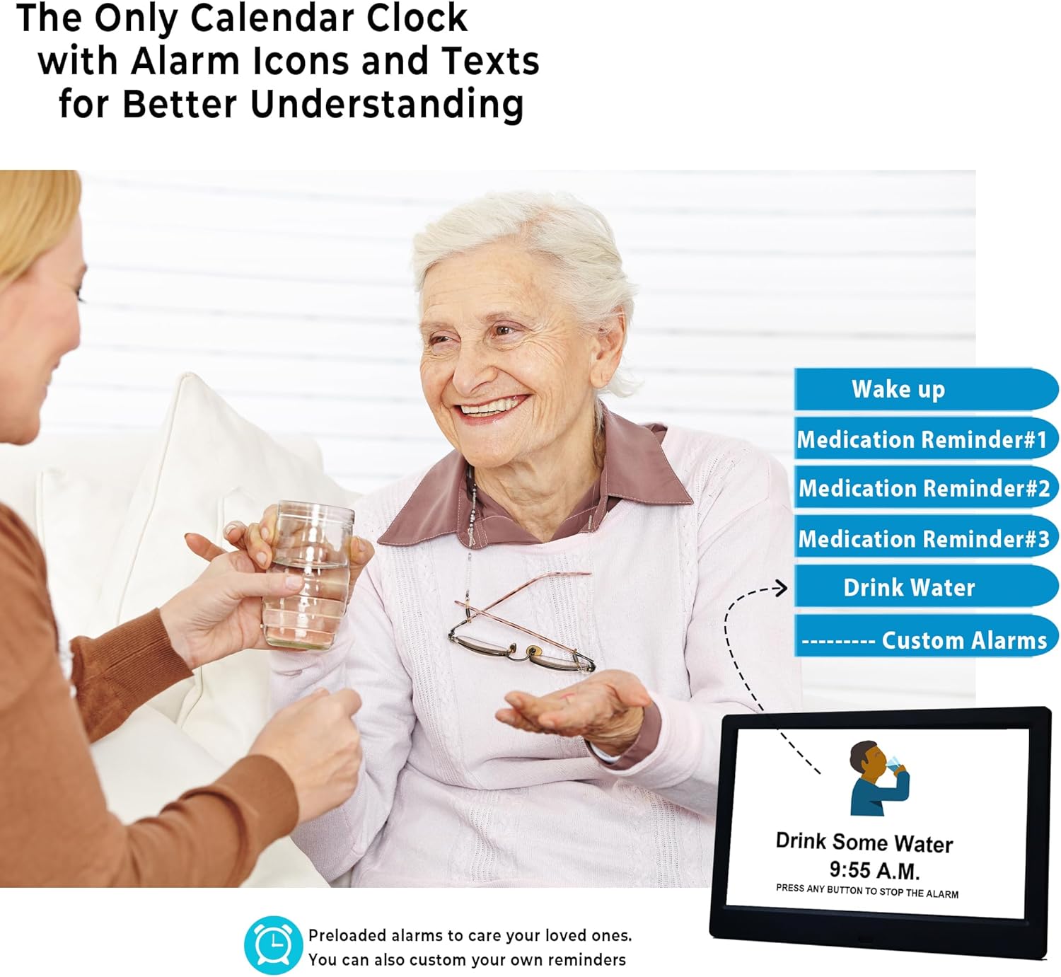 BowLift | 11.5-Inch Digital Calendar Day Clock with 19 Reminders – Claryon