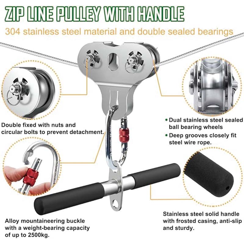 BowLift | Zip Line for Kids and Adults Up to 500 lbs, Zipline Kit , Zipline Spring, Removable Zipline Pulley