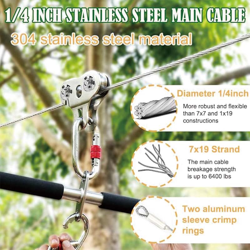 BowLift | Zip Line for Kids and Adults Up to 500 lbs, Zipline Kit , Zipline Spring, Removable Zipline Pulley