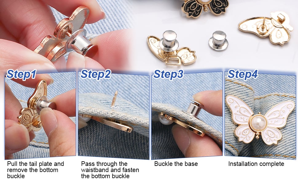 BowLift | Detachable Clothing Clips | Adjustable Metal Waist Pins | No-Sew Jean & Skirt Fasteners