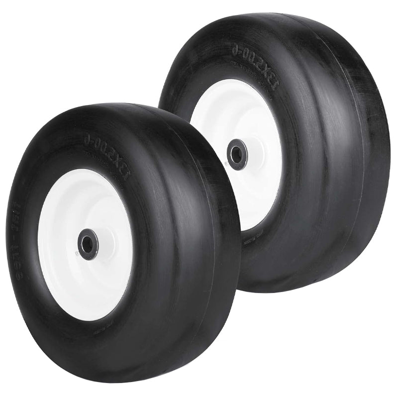 BowLift | 13x5-6" Flat Free Lawn Mower Tires 3.25"-5.9" Hub 2 Pack Tubeless Tractor Tires with 3/4" Greased Bushing