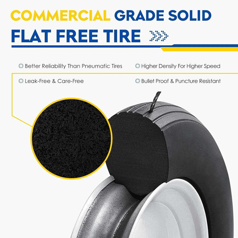 BowLift | 13x5-6" Flat Free Lawn Mower Tires 3.25"-5.9" Hub 2 Pack Tubeless Tractor Tires with 3/4" Greased Bushing