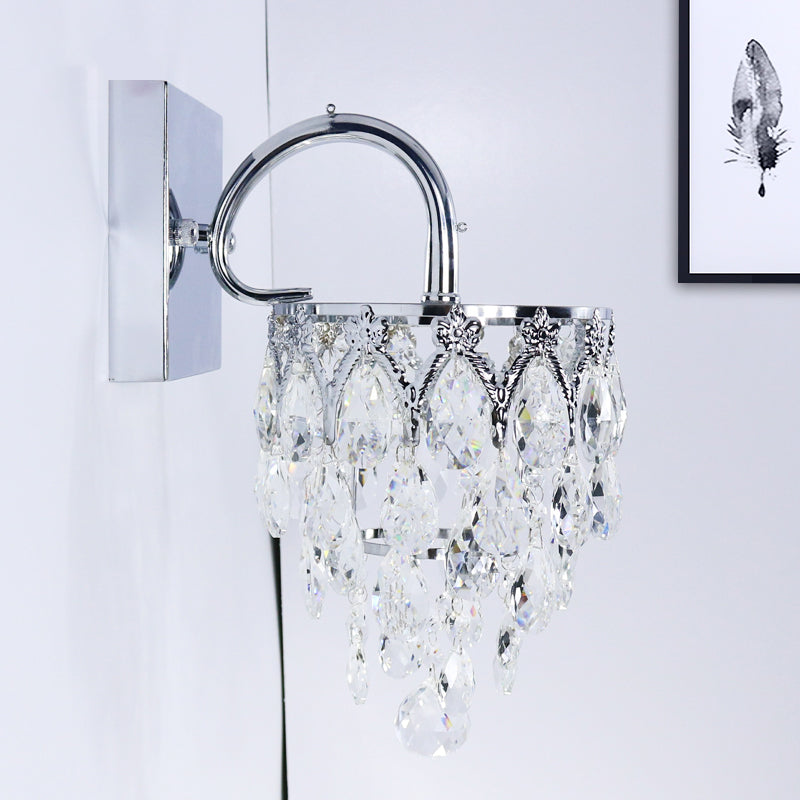 BowLift | Polished Chrome LED Wall Light Modern Crystal Hanging Wall Light with Curved Arm
