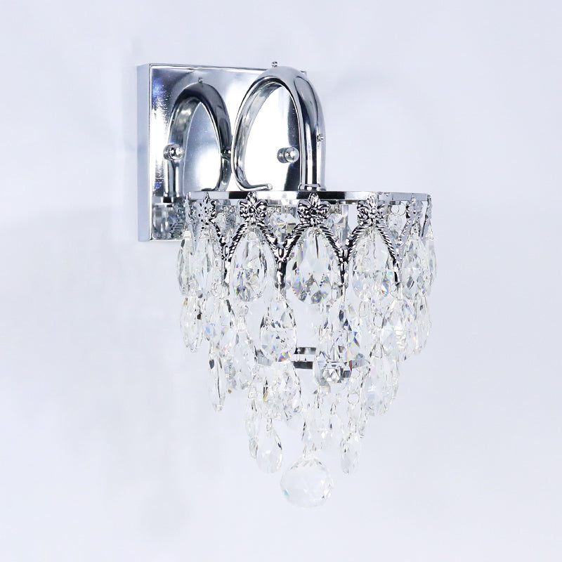 BowLift | Polished Chrome LED Wall Light Modern Crystal Hanging Wall Light with Curved Arm