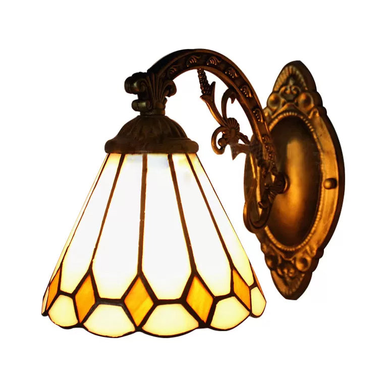 BowLift | Cone Mini Wall Lamp with Ribbed Lampshade 1 Light Art Glass Tiffany Wall Lighting in Brass