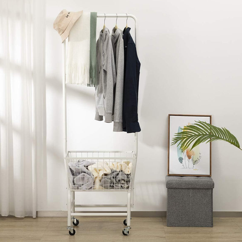 BowLift | Wire Basket Truck Laundry Cart with Clothes Rack Metal Rolling Laundry Basket with Lockable Wheels