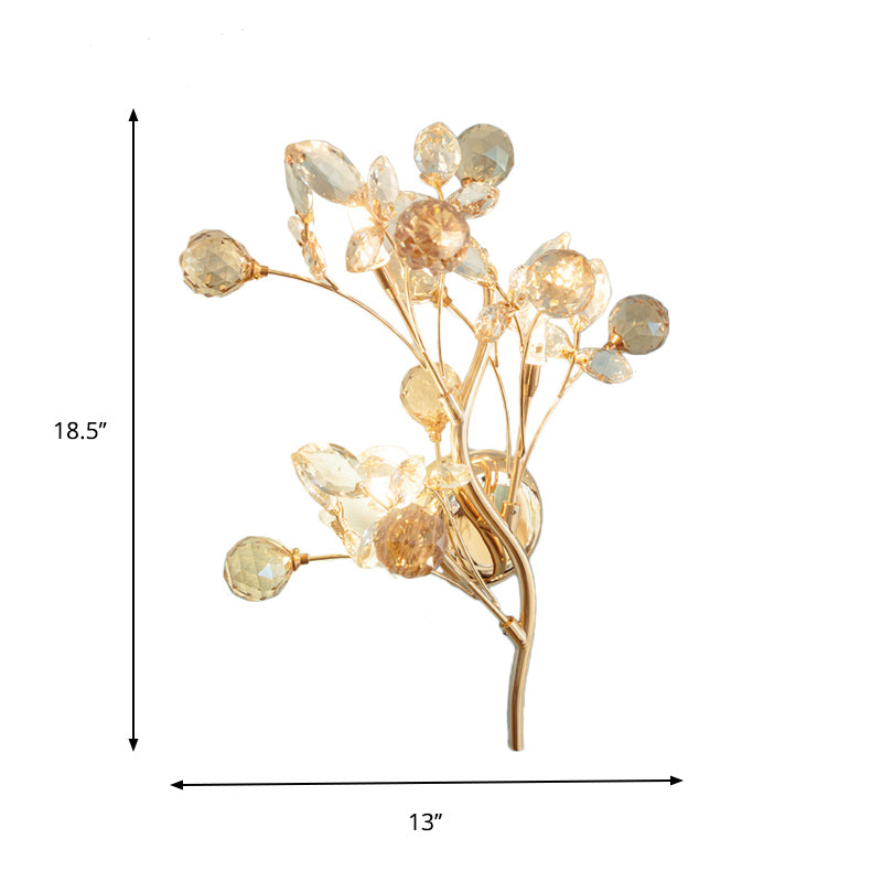 BowLift | Faceted Crystal Gold Wall Light Branch 3 Heads Modernism Wall Lighting Fixture