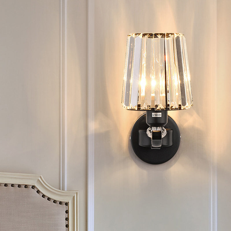 BowLift | 1/2-Pear Tapered Wall Light Modern Black Crystal Block Wall Light for the Living Room