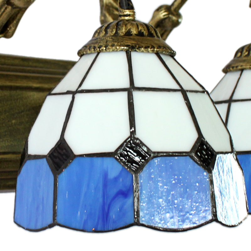 BowLift | 1 Head Wall Mount Light Tiffany Grid Pattern White and Blue Glass Wall Lamp Light