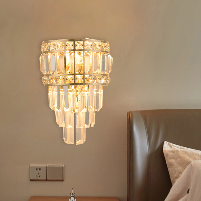 BowLift | Minimalistic Stacked Wall Light 3-Light Clear K9 Crystal Wall Mounted Light in Gold