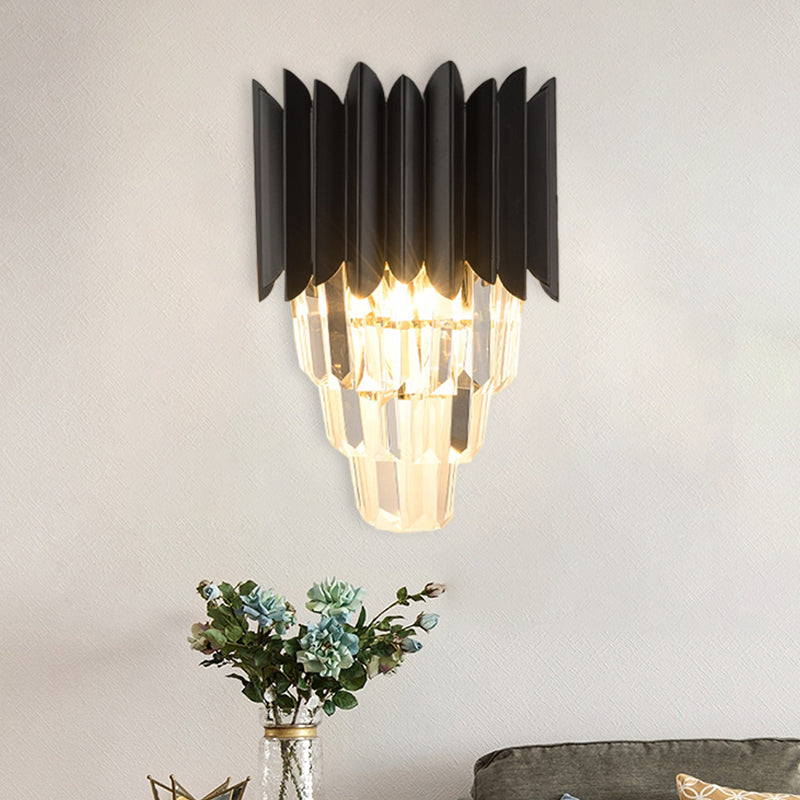 BowLift | 2-Head Wall Light Minimalism Bedroom Wall Lighting with Layered Crystal Shade in Black