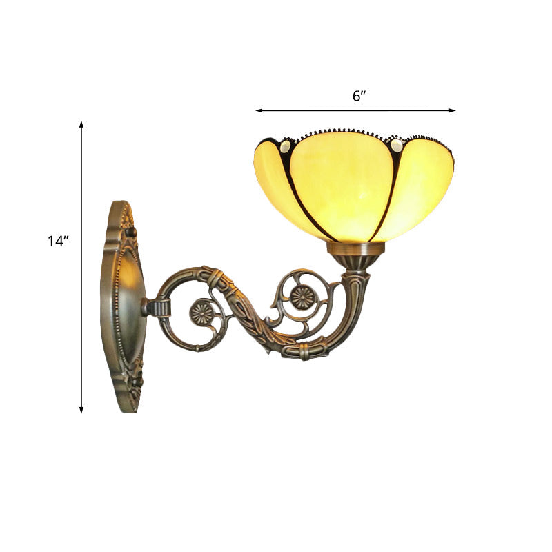 BowLift | Bronze 1 Light Wall Sconce Baroque Beige Colored Glass Fluted Wall Lamp with Curved Arm