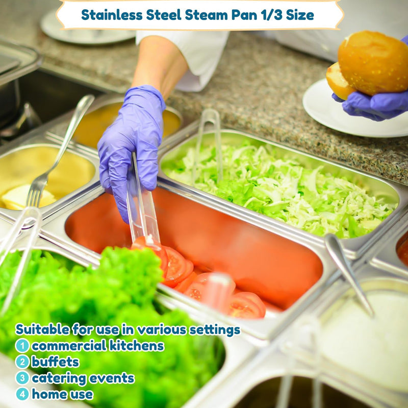 BowLift | 1/3 Size 6 Inch Deep Stainless Steam Hotel Pan with Lid 0.8 mm Thick for Commercial Party Restaurant Hotel