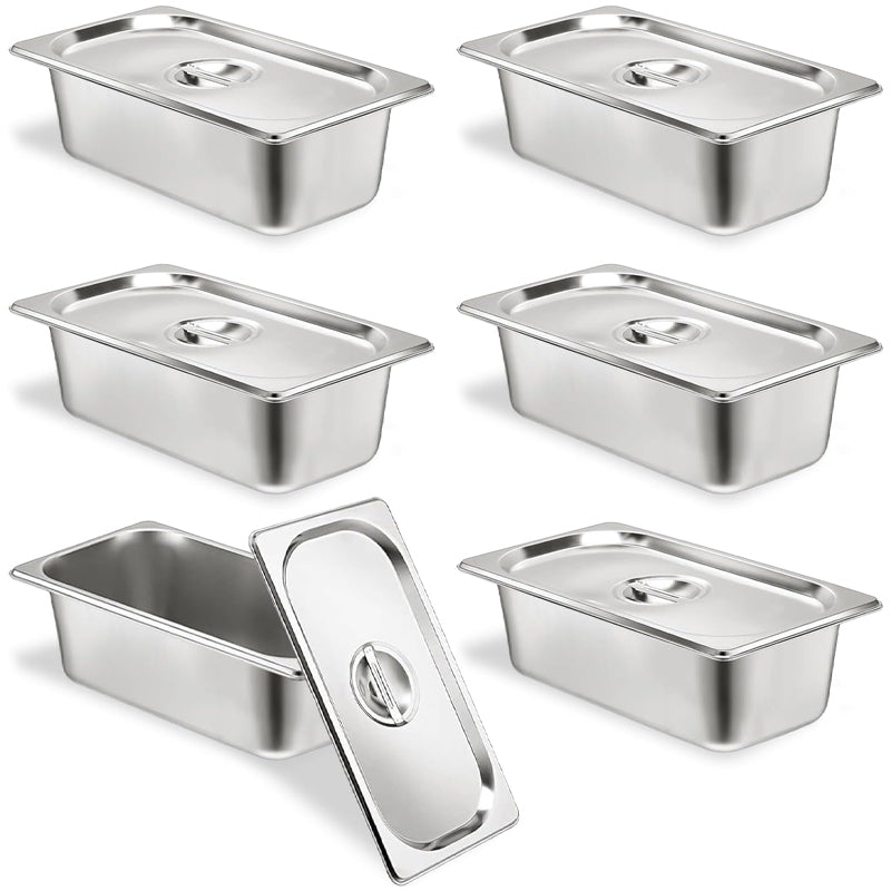 BowLift | 1/3 Size 4 Inch Deep Stainless Steel Hotel Pans With Lids Anti-Jam Catering Food Storage Metal Pan