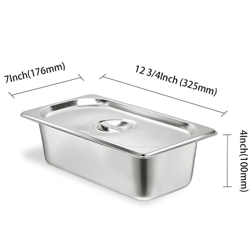 BowLift | 1/3 Size 4 Inch Deep Stainless Steel Hotel Pans With Lids Anti-Jam Catering Food Storage Metal Pan