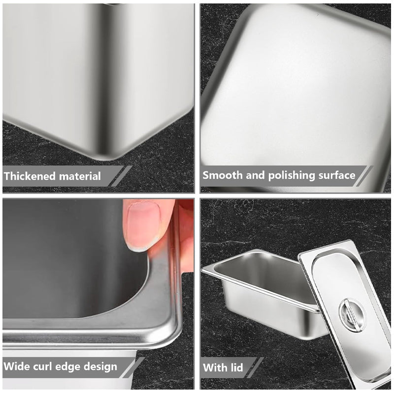BowLift | 1/3 Size 4 Inch Deep Stainless Steel Hotel Pans With Lids Anti-Jam Catering Food Storage Metal Pan