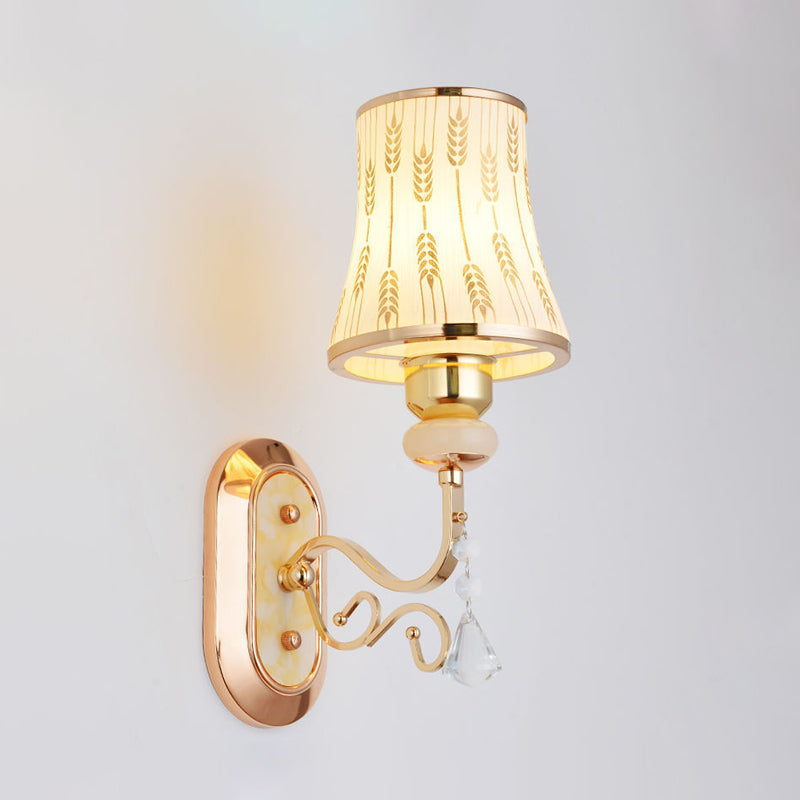 BowLift | Arc Wheat Pattern Glass Wall Mount Light Modernism 1-Bulb Gold Finish Wall Lamp Light