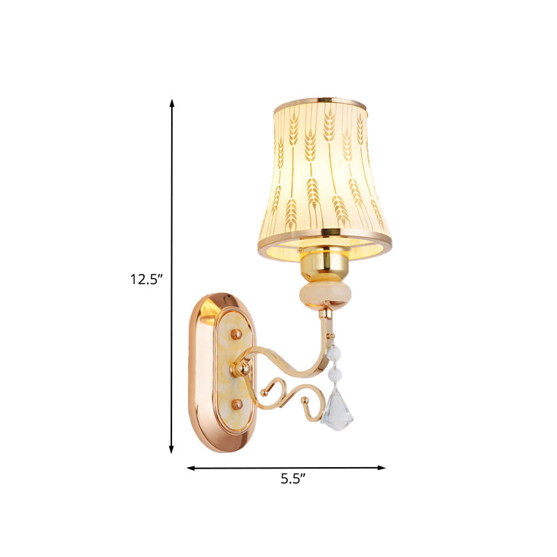 BowLift | Arc Wheat Pattern Glass Wall Mount Light Modernism 1-Bulb Gold Finish Wall Lamp Light