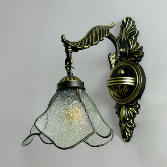 BowLift | Clear/Pink/Light Blue/Dark Blue/Beige Petal Shade Wall Light Tiffany Style 1 Light Stained Glass Wall Lighting in Antique Brass