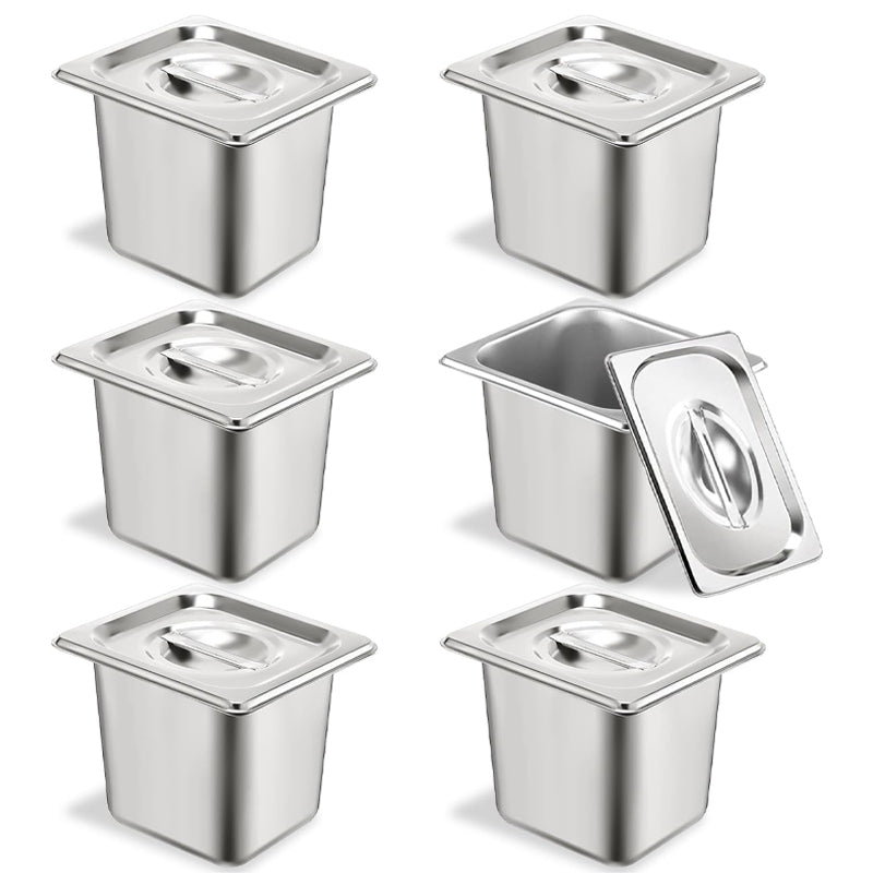 BowLift | 1/6 Size 6 Inch Deep Hotel Pans Stainless Steel Commercial Table Pans Catering Storage Pan