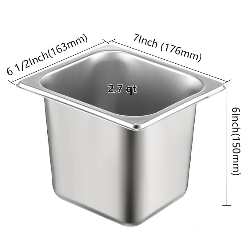 BowLift | 1/6 Size 6 Inch Deep Hotel Pans Stainless Steel Commercial Table Pans Catering Storage Pan